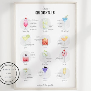 Gin Print | Gin Cocktail Art | Home Decor | Kitchen wall art | Gin Cocktail Recipes | Gin Gifts | Gin Sign | Gin Wall Art | Gin Bar Sign