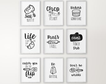 Kitchen Prints | Kitchen Art | Kitchen Decor | Chop It Like It&#39;s Hot | Bakers Gonna Bake | Pick Any 3 | Set of 3 | A4