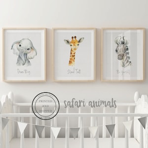Safari Tiere Poster Drucke | Kinderzimmer Deko Tiere | Dschungel Kinderzimmer Dekor | Safari Kinderzimmer Wand Kunst | Baby Dekor | 3er Set, Fine Art Papier