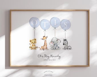 Benutzerdefinierte Kinderzimmer Name Print | Baby Name Druck | Süße Tiere Kinderzimmer Dekor | Personalisierte Kinderzimmer Wandkunst | Giraffe Elefant Tier Namensschild