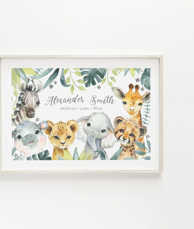 Safari Animals Nursery Print Baby Name Print Safari Etsy UK