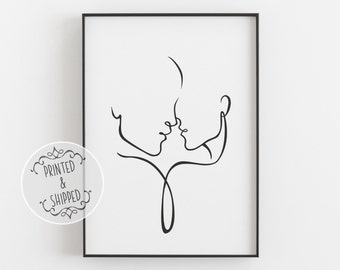 Minimalist Line Drawing | Line Art | Wall Decor | Line Drawing | Love Print | Line Art Print | Home Decor | Abstract Couple Kissing Wall Art