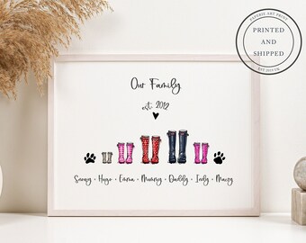 Family Wellies Print - Personalised Welly Print - Welly Family Portrait - Personalized Family Wall Art - Rain Boots Family