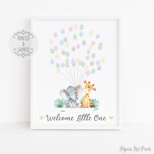 Baby Shower Fingerprint Guest Book Elephant Giraffe Baby Etsy