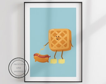 Waffel Print | Frühstück Wandkunst | Wanddekoration | Küchen Poster | Hot Dog Druck | Wohnkultur | Essen Wandbild