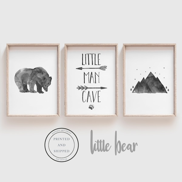 Little Man Cave Print | Rustic Nursery Art | Nursery Decor | Nursery Wall Art | Woodland Nursery | Baby Decor | Set of 3 | Little Bear Cave