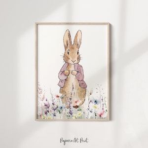 Peter Kanin Barnrumstavlor | Namntryck med bebisen | Barnrumsdekor med Flopsy Kanin | Väggkonst med blommotiv för barnkammaren | Babydekor | Beatrix Potter Set om 3 bild 8