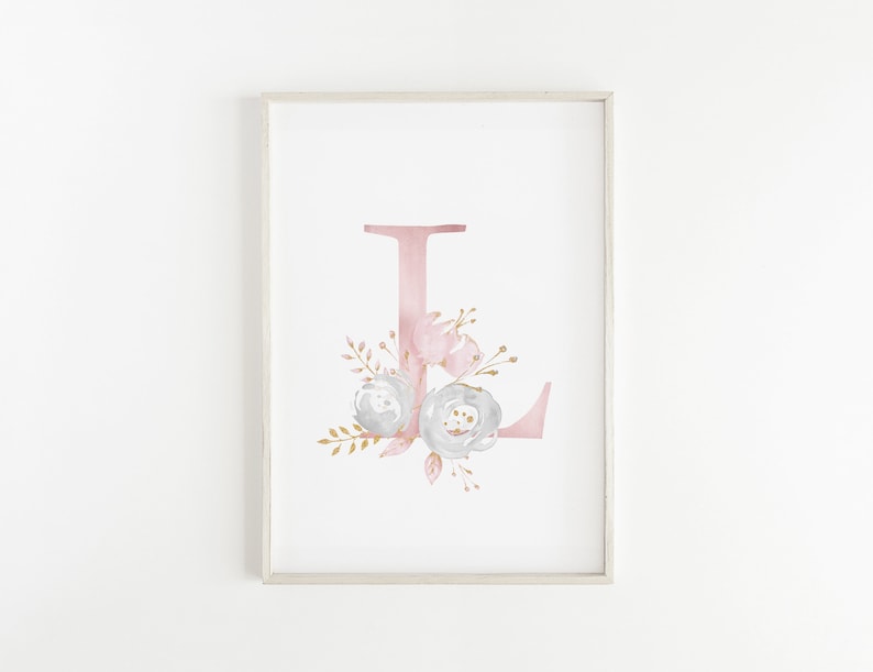 Floral Initial Prints Baby Name Print Floral Nursery Decor Etsy