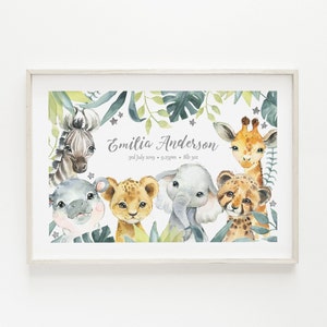 Safari Nursery Print / Baby Name Print / Safari Nursery Decor / Nursery Wall Art personalizzata / Zoo Animals Name Sign