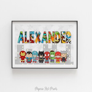 Superhero Nursery Name Print Baby Name Print Superhero Nursery Decor Personalised Nursery Wall Art Superhero Name Sign image 3