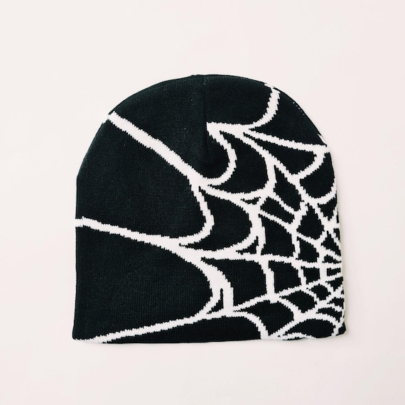 Vintage Brand New Y2K Black & White Spider Spiderweb Beanie