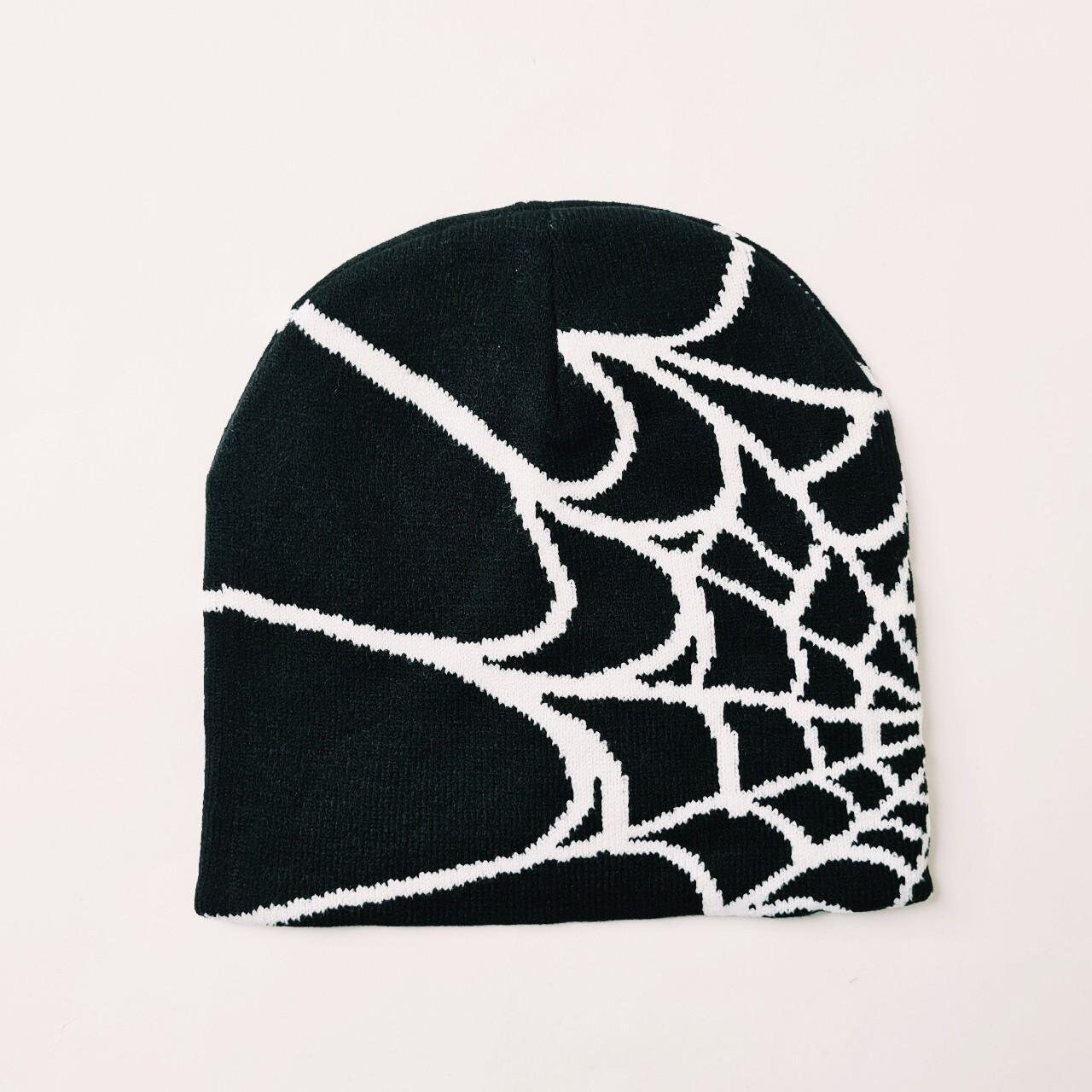 Vintage Brand New Y2K Black & White Spider Spiderweb Beanie