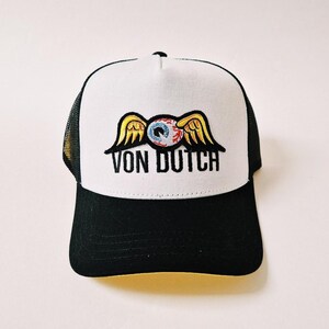 Casquette Von Dutch noire et blanche vintage / Casquette Von Dutch / Casquette Trucker Von Dutch. Von Dutch Flying Eyeball Hat, cadavre d'animal neuf avec étiquette image 2