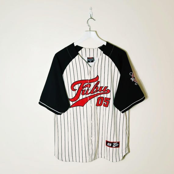 Vintage Y2K 90s 2000s Rare Cream Striped Button up Fubu Jersey