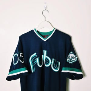 Vintage Y2K 90s 2000s Rare Navy and Green Fubu Jersey. Fubu 05 Jersey Top. Fubu Athletics 1992
