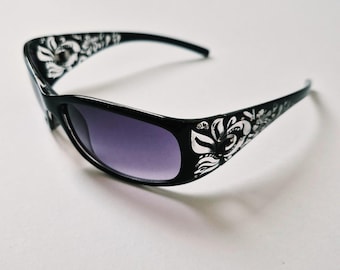 Vintage Unisex Y2K Style Sonnenbrille schwarz, lila / Wrap around Strassstein Sonnenbrille / Sportbrille / Y2K Style / Coachella / Sommer Festival