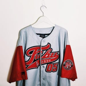 Vintage Y2K 90s 2000s Rare Red and Grey Fubu Jersey. Fubu 05 Jersey Top. Fubu Athletics 1992