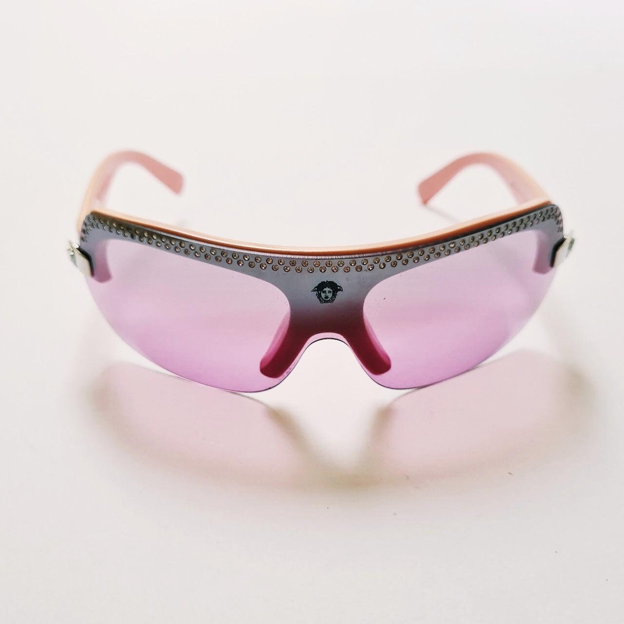 Vintage 2000s Y2K Genuine Pink Tinted Oversized Versace Sunglasses 