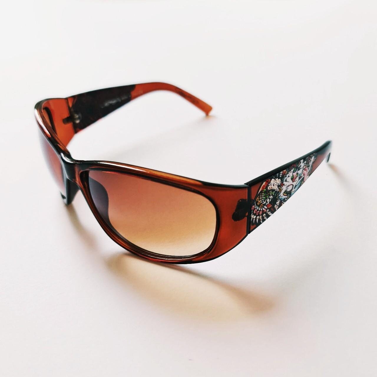 Ed Hardy  Vintage Y2K Brown Sunglasses Skulls  EHS 038 Glasses & Cloth New Vintage Y2K UNISEX Oversized Brown Tinted Ed Hardy  main image 2