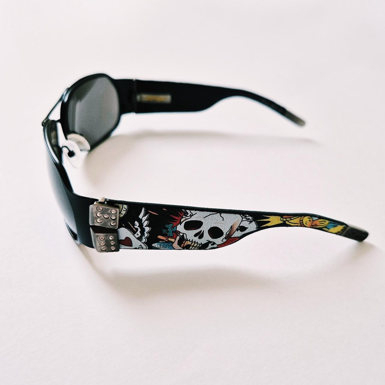 Ed Hardy Black Sunglasses Skull Las Vegas Stain Glass EHT906 Tattoo‎ Eyewear Y2K Vintage Y2K UNISEX Oversized Black Tinted Ed Hardy  main image 2