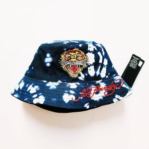 Vintage Y2K Deadstock Brand New Adults Unisex Blue Tie Dye Ed Hardy Bucket Hat / Ed Hardy Hat / Ed Hardy Fisherman Hat. Tie Die Tiger Print