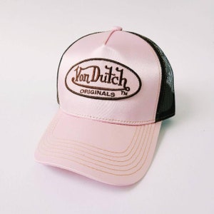 Vintage Brown and Baby Pink Silk Satin Von Dutch Cap / Von Dutch Cap / Von Dutch Trucker Cap. Deadstock New With Tags