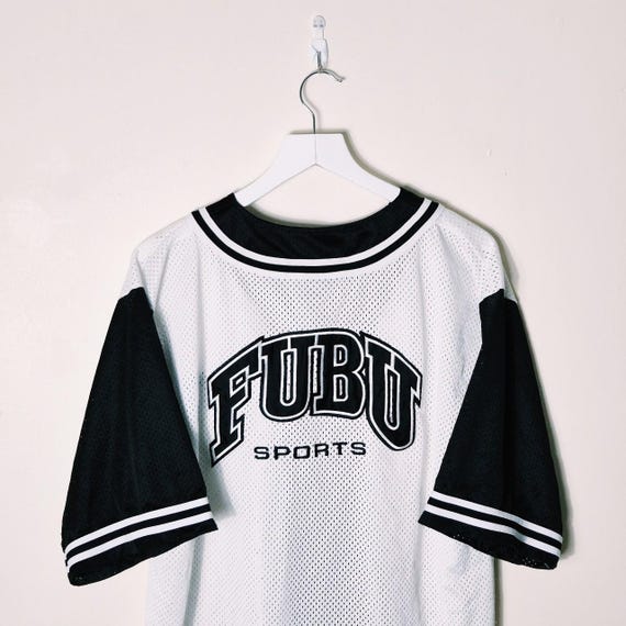 Vintage Y2K 90s 2000s Rare White and Black Button up Fubu Jersey