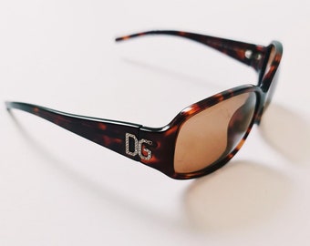 Vintage 2000s Y2K Genuine Unisex Brown Tinted D&G Sunglasses / Dolce Gabbana Sunglasses. Diamanté Dolce And Gabbanna Detail