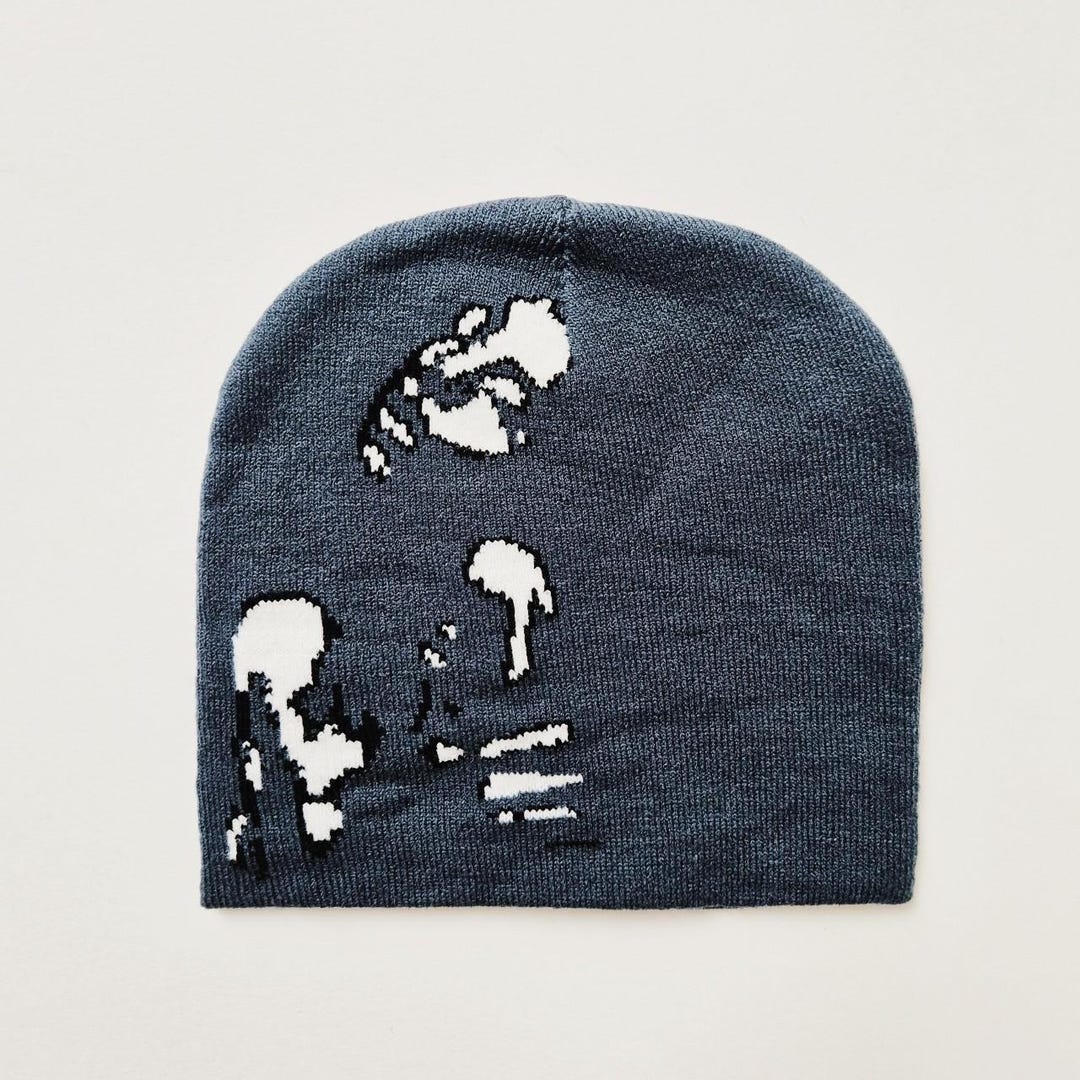Vintage Brand New Y2K Grey & Black Abstract Graphic Beanie Hat