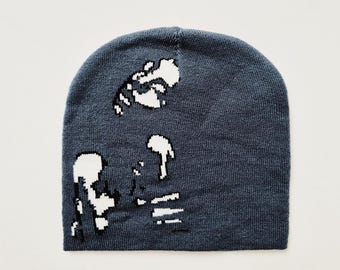 Vintage Brand New Y2K Black & White Abstract Graphic Beanie Hat