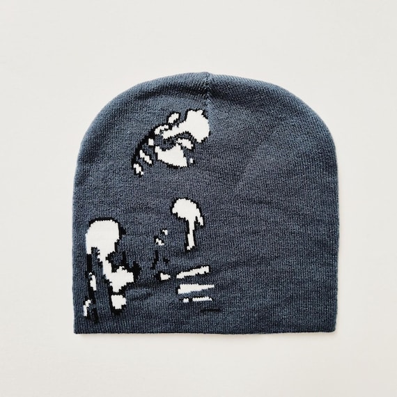 Vintage Brand New Y2K Grey & Black Abstract Graphic Beanie Hat