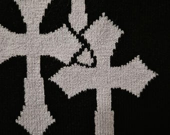 Brand New Y2K Black & Grey Crucifix Graphic Beanie Hat / Hat