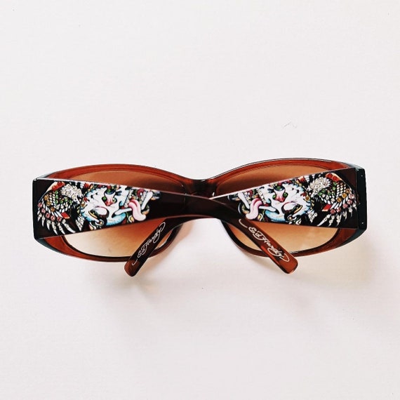 Vintage Y2K UNISEX Oversized Brown Tinted Ed Hardy Sunglasses / Ed