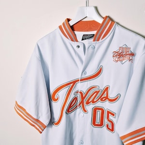 Vintage Y2K 90s 2000s Rare White And Orange Fubu Texas Button Up Fubu Jersey. Fubu 05 Jersey Top