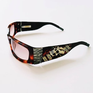 Vintage Y2K UNISEX Ed Hardy Sunglasses / Ed Hardy Glasses / Ed Hardy Shades. Crazy Printed Skull Fire Detail