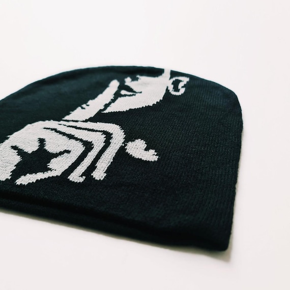Vintage Brand New Y2K Black Abstract Graphic Beanie Hat / Hat