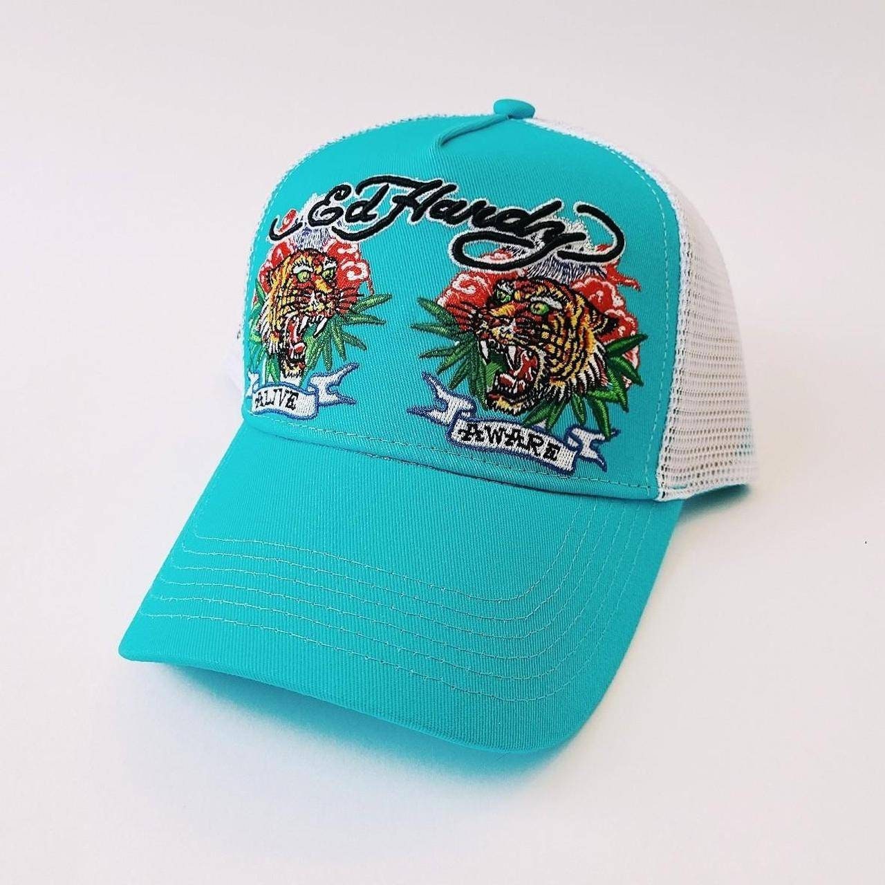 Vintage Light Blue Ed Hardy Cap / Ed Hardy Cap / Ed Hardy Trucker Cap. Ed Hardy Tiger. Deadstock New with Tags