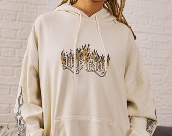 Cream Oversized Urban Outfitters Hoodie. Motorcycle Flame Graphic Print  Hoodie. Brand New With Tags