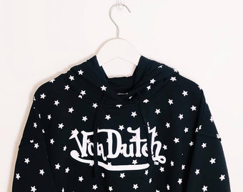 Vintage Brand New Womens Ladies Early 2000s Deadstock Von Dutch Hoodie / Von Dutch Pullover. Oversized Crop Fit. Star And Logo Print
