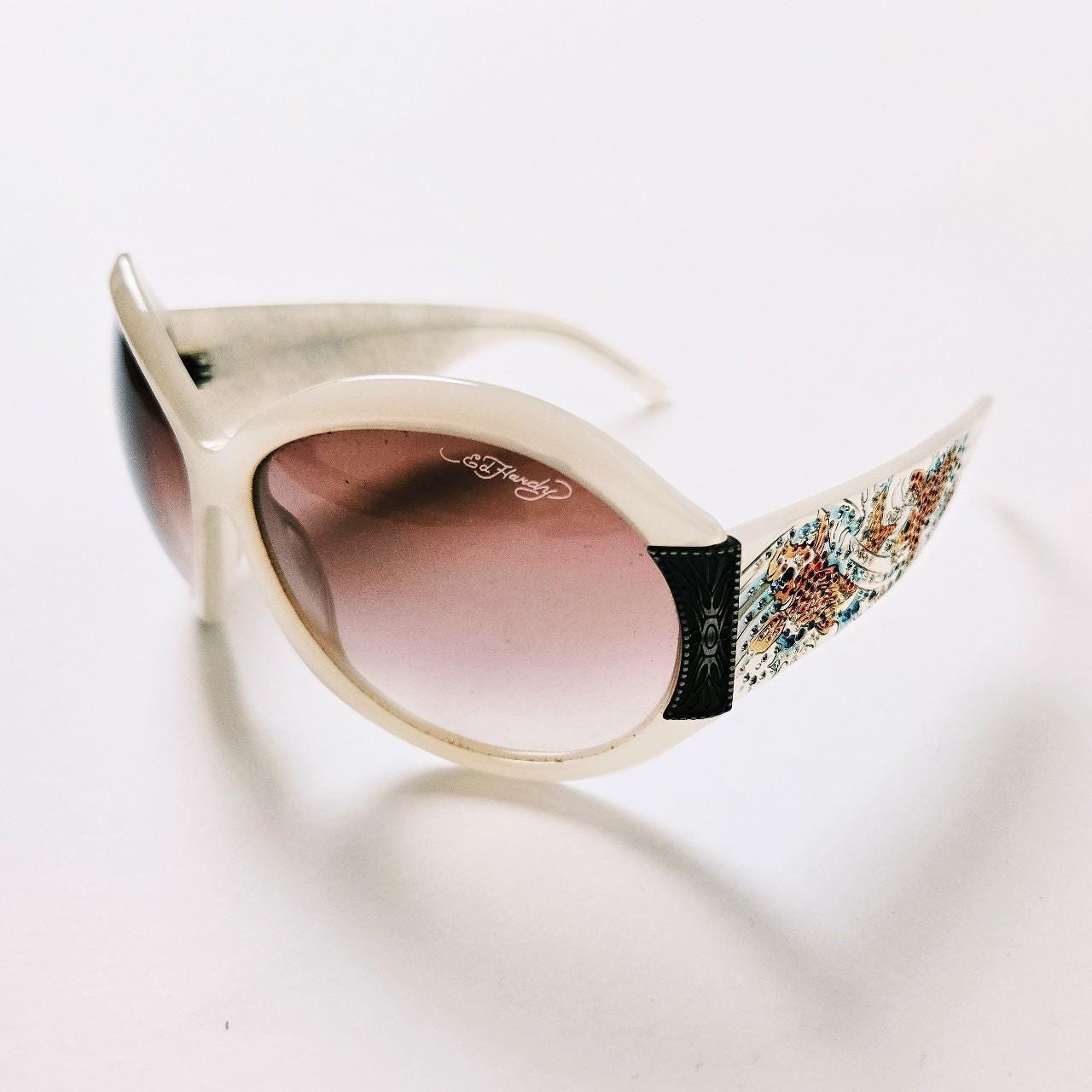 Vintage Ed Hardy Women\'s Colorful Graphic Sunglasses Ed Hardy Death Is Certain Havana Sunglasses Narrow EHS-015  main image 3