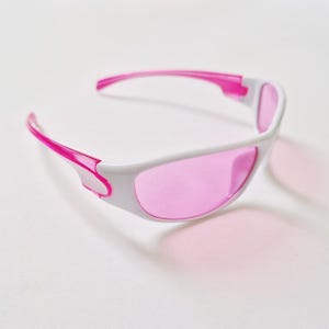 Vintage Unisex Y2K Style Pink White Sports Wrap Around Sunglasses / Wrap Glasses / Sports Glasses / Y2K Festival
