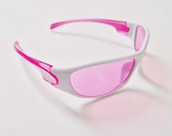 Vintage Unisex Y2K Style Pink White Sports Wrap Around Sunglasses / Wrap Glasses / Sports Glasses / Y2K Festival