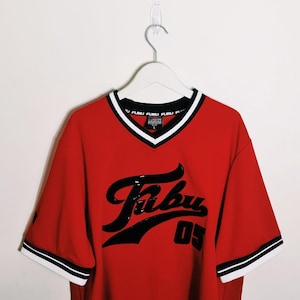 Vintage Y2K 90s 2000s Rare Red and Black Fubu Jersey. Fubu 05 Jersey Top