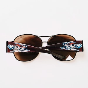 Vintage Y2K UNISEX Ed Hardy Sunglasses / Ed Hardy Aviator Glasses / Aviator Sunglasses. Crazy Skull Racer Print