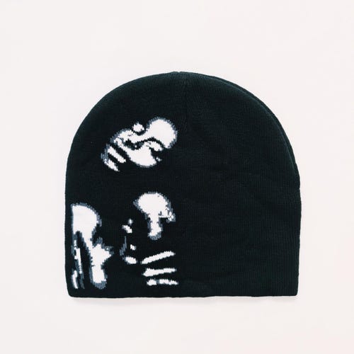 Vintage Brand New Y2K Black & White Teeth Fangs Beanie Hat / Hat