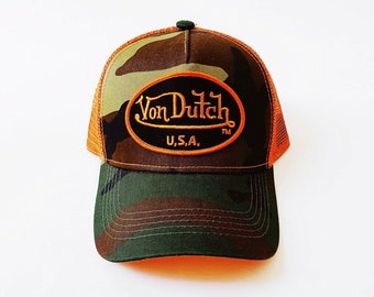 Vintage Orange and Camo Von Dutch Cap 