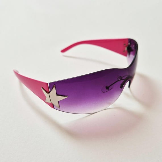 Vintage Unisex Y2K Style Pink Star Wrap Around Sunglasses  display picture 3