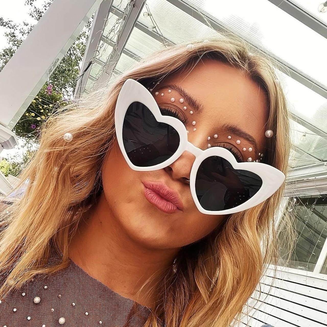 Y2K New White Heart Shaped Sunglasses / Heart Sunglasses / Heart