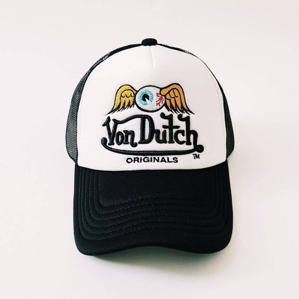 Vintage Black And White Von Dutch Cap / Von Dutch Cap / Von Dutch Trucker Cap. Von Dutch Flying Eyeball Hat Deadstock New With Tags