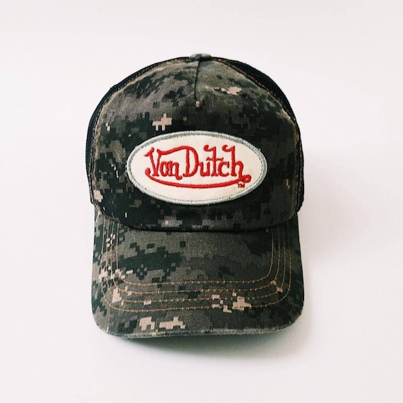Green Glitch Print Von Dutch Cap 